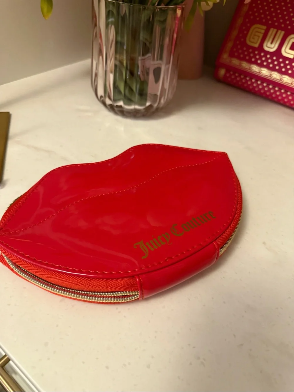 Juicy Couture NWOT Red Glossy Lip-Shaped Cosmetic Bag